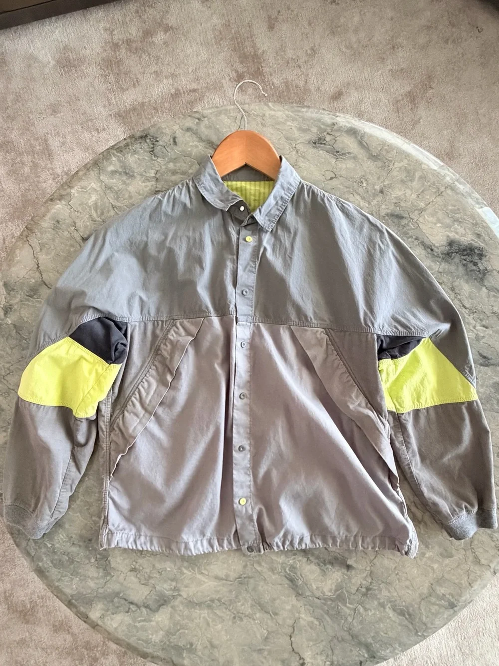 Kids Lightweight Gray and Yellow Colorblock Puffer Jacket
